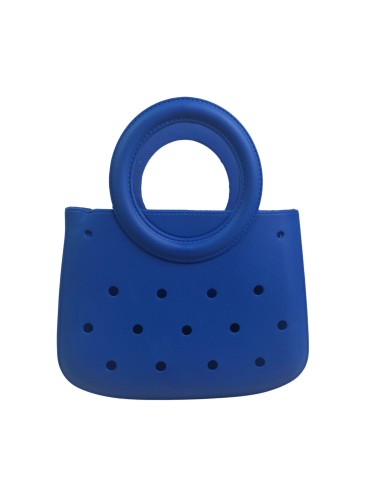 Mini EVA Beach Bag for Women - Cute Waterproof Rubber Tote Handbag for Vacation, Pool & Shower - Washable Mini Handbag for Sunscreen, Phone & Keys (Blue)(8 Inch) 